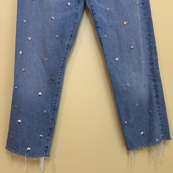&Denim | Blue Denim Distressed Hem Studded High Waist Vintage Fit Mom Jeans 26 - Picture 5 of 16